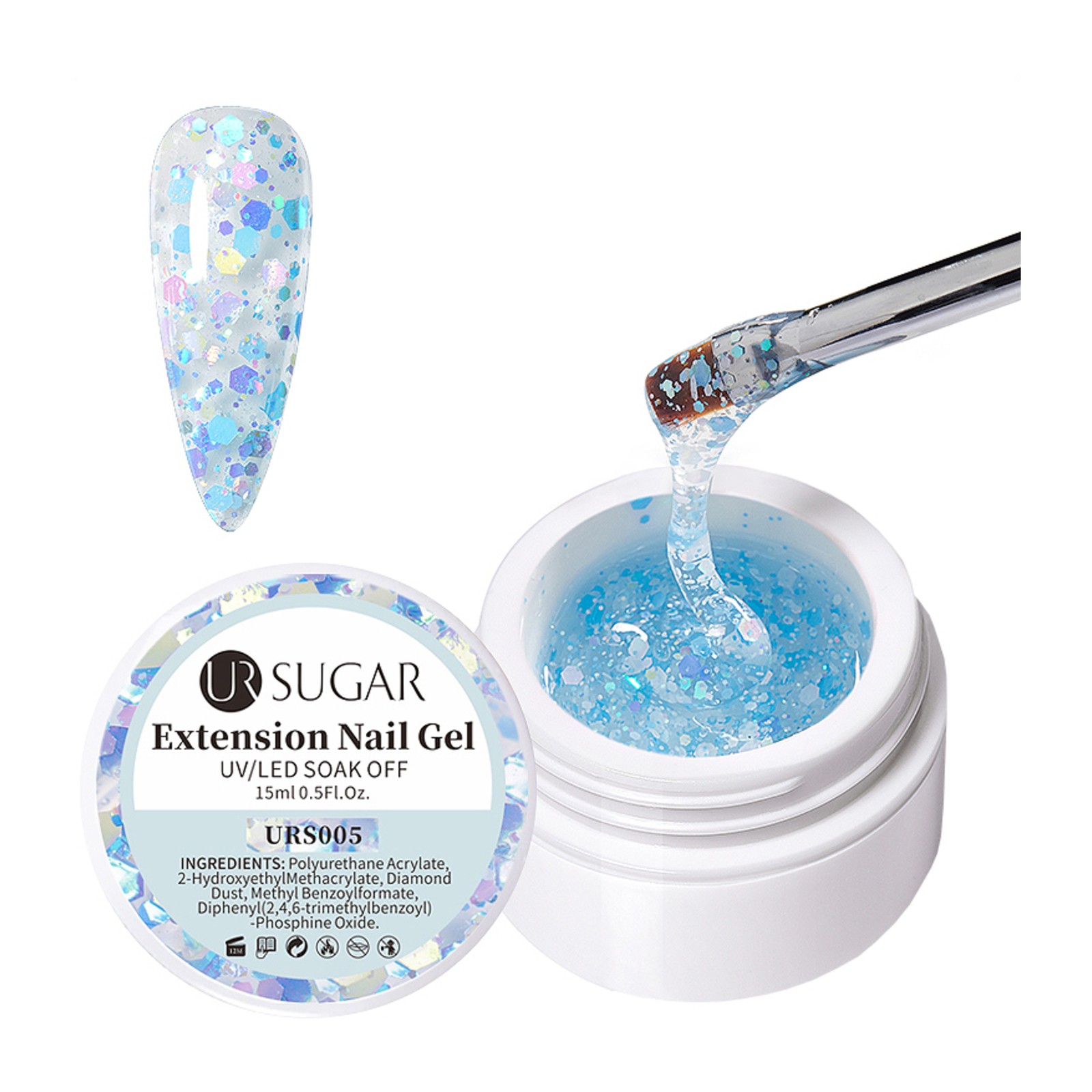 URSUGAR -  Glitter Hard Polygel -  URS005 -  15 ml