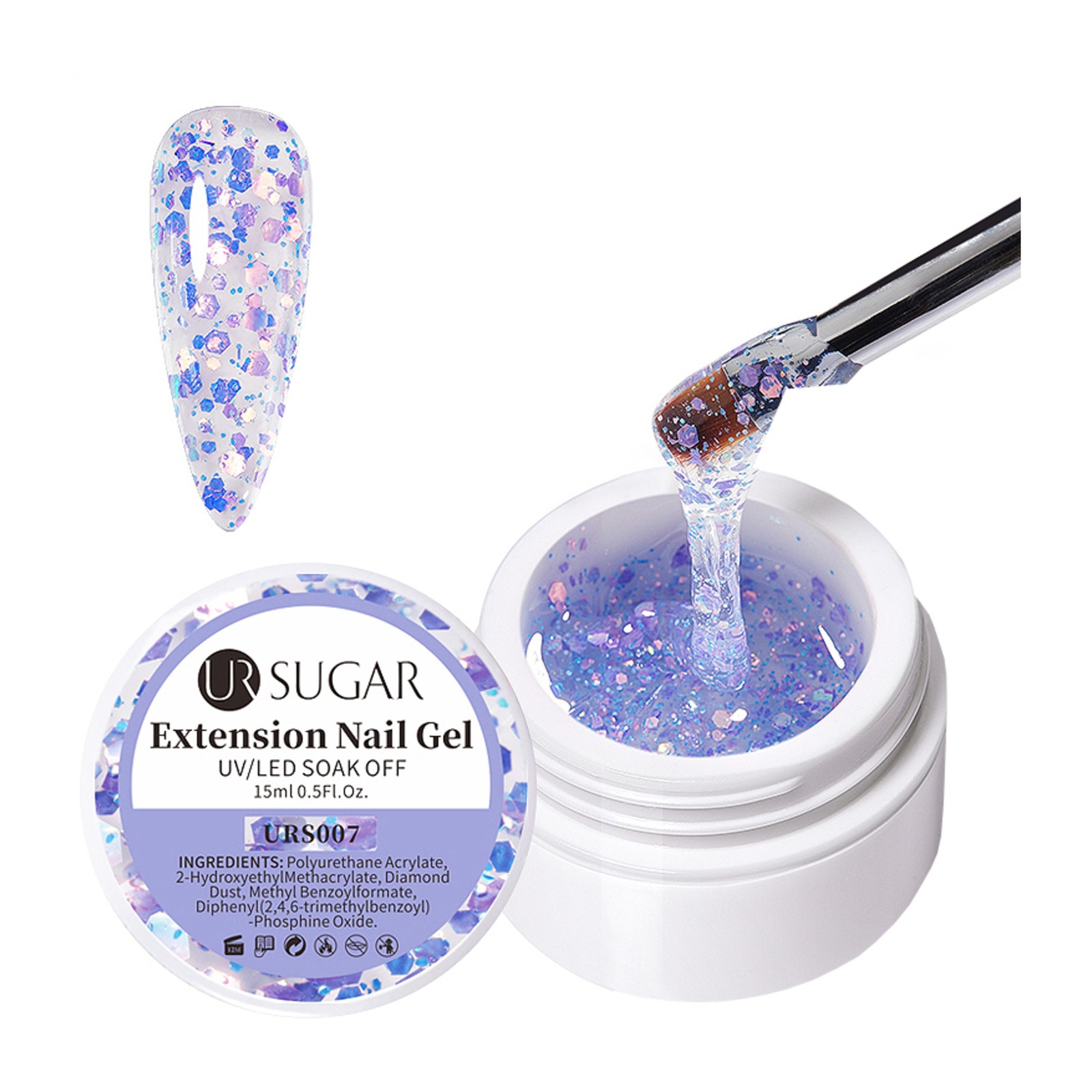 URSUGAR -  Glitter Hard Polygel -  URS007 -  15 ml